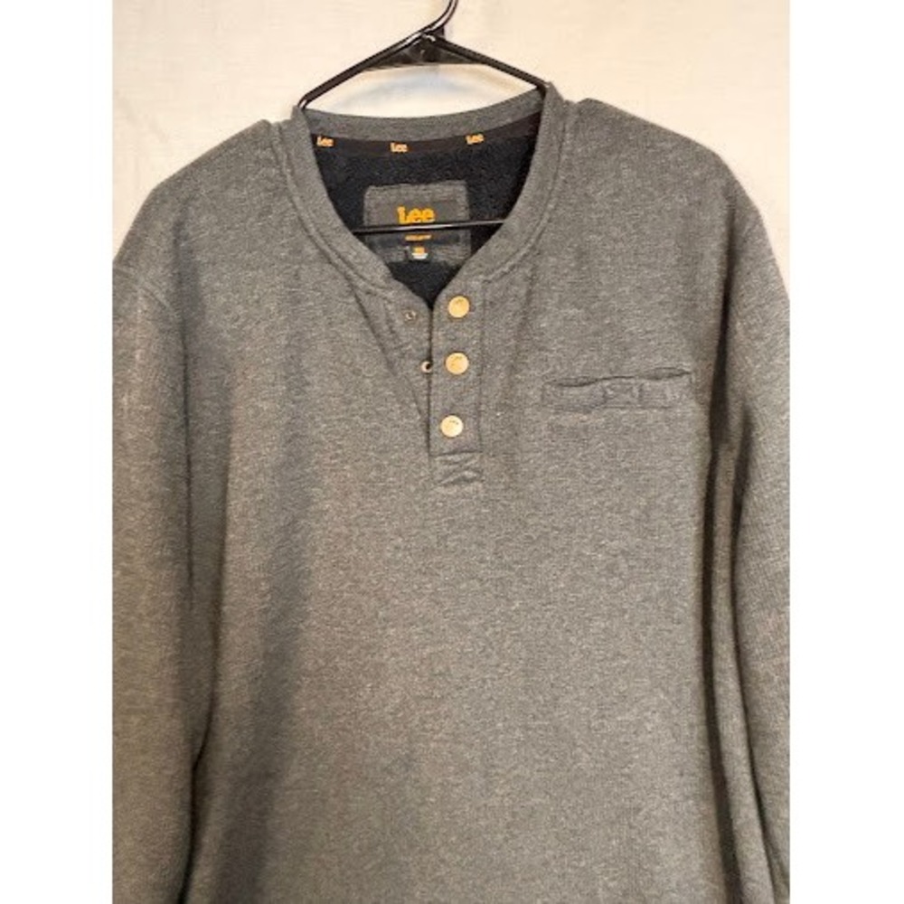 Lee Premium Select Mens XXL Henley Sweater Gray Sherpa Lined Thermal Regular Fit